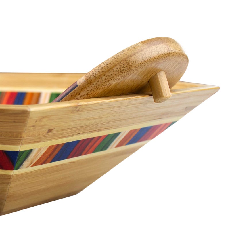 Totally Bamboo Baltique Marrakesh Collection 14" Salad Serving Bowl with Salad Hands, Bamboo and Colored Birch Wood - Image 5